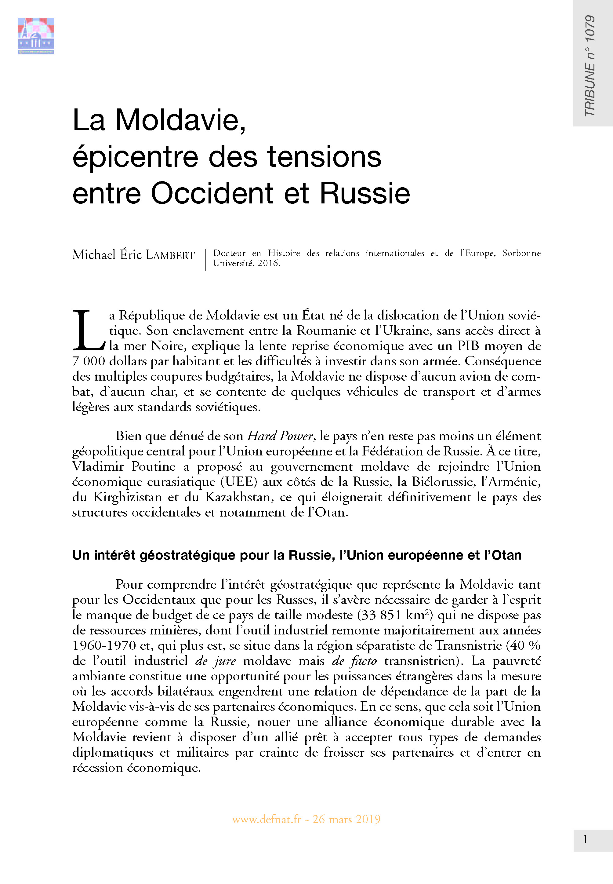 La Moldavie, épicentre des tensions entre Occident et Russie (T 1079)
